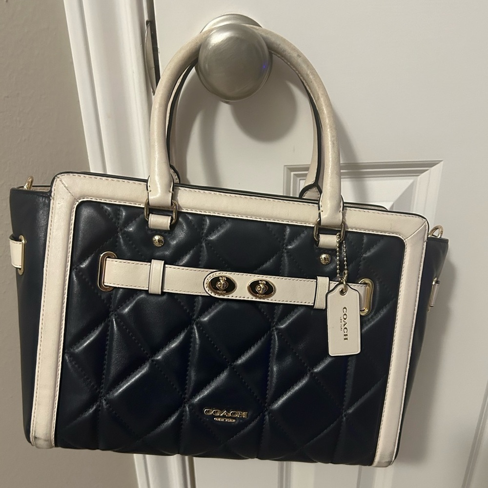 COACH Navy Blue Top Handle Leather Purse - used condition